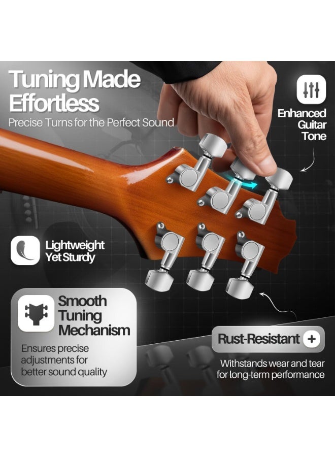 FAYET 6 Piece Guitar Tuning Pegs Set, Chrome Zinc Alloy Machine Head Tuners (3 Left + 3 Right) for Acoustic and Electric Guitars, Replacement String Tuning Keys - Image 4